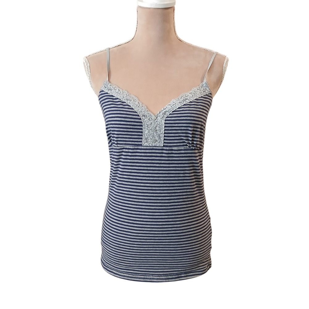 SOLD SOLD SOLD Blue Gray Stripe Lace Trim Cami Top Size M Babydoll